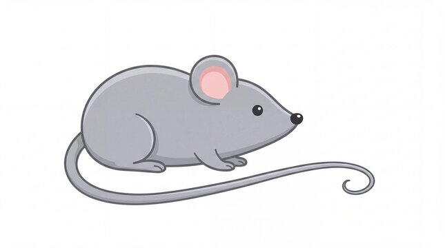 Cute grey cartoon mouse illustration featuring simple outlines and flat colors isolated on white background