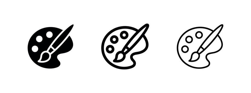 Art paint palette brush icon set
