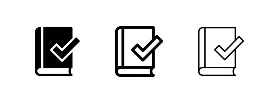 Education book approved check icon set