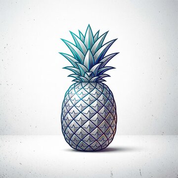 Vibrant Geometric Blue-Tinted Pineapple Sculpture with Diamond Pattern and Leaves