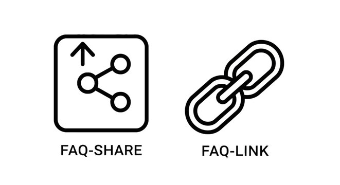 Faq share and faq link outline icon set representing information and connectivity with customer service line art black and white information