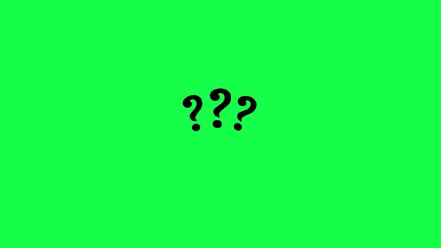 Three question mark icon loop animation on green background. Punctuation mark animation for FAQ support, problem solving, quizzes, confusion or decision making concepts with alpha channel