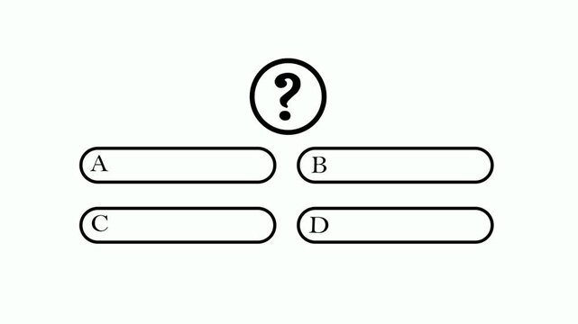 Question template with quiz concept animation on white background. Choice of answer options concept. Quiz template challenge with option selection A,B,C and D animation with alpha channel