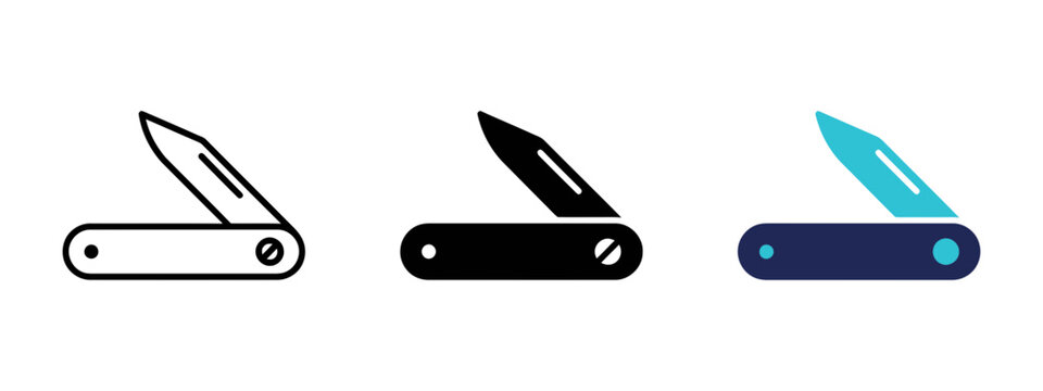 Pocket knife vector icon set, swiss knife and multi tool symbol isolated on white background.