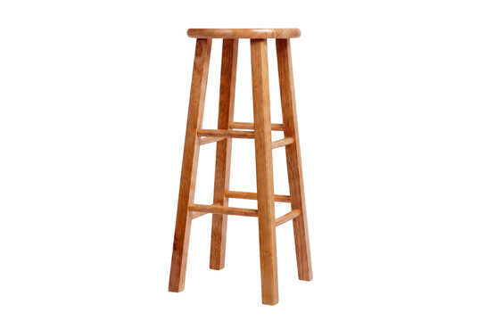Tall Wooden Bar Stool with Round Seat and Sturdy Footrests