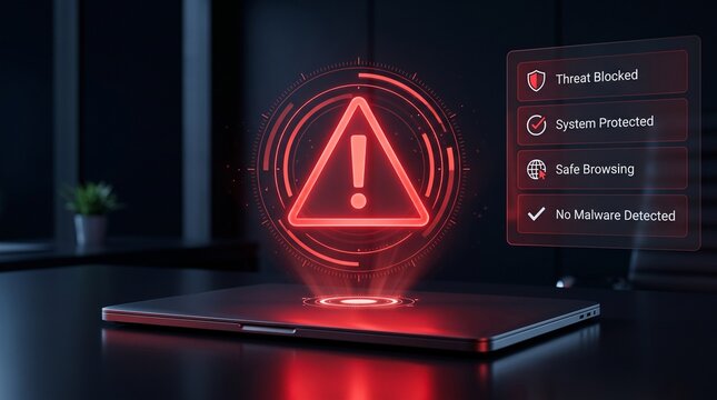 Critical System Warning and Security Alert Concept with Glowing Red Hazard Symbol Representing Risk, Error and Urgent Notification