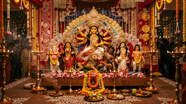 Ganesha and Parvati idol for religious festival worship