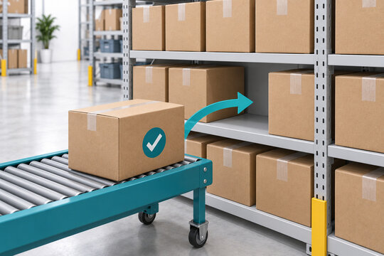 Restocking inspected returned goods on warehouse shelf