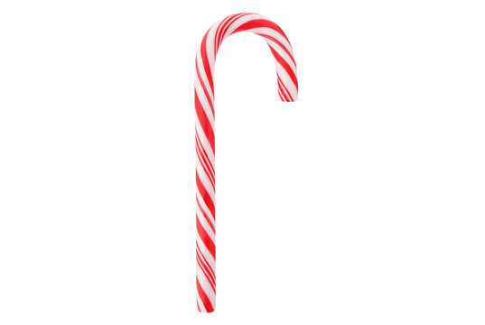 Traditional peppermint candy cane with red and white stripes