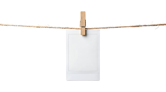 Blank Polaroid Instant Photo Hanging on Clothesline.