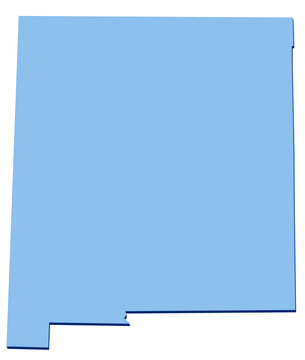 3D style map silhouette representing the state of New Mexico, symbolizing geographic boundary, regional identity, and southwest territory (cut out)