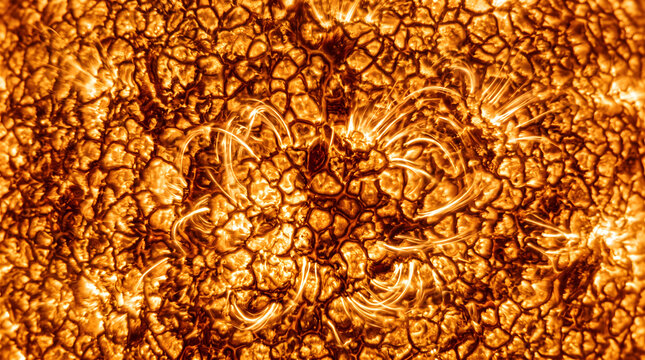 Solar chromosphere plasma granulation orange gold surface texture