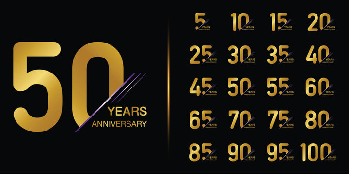 Set of gold anniversary milestone year numbers on black background with anniversary milestone celebration