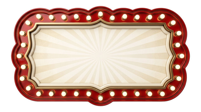 Decorative red marquee sign frame with glowing lightbulbs