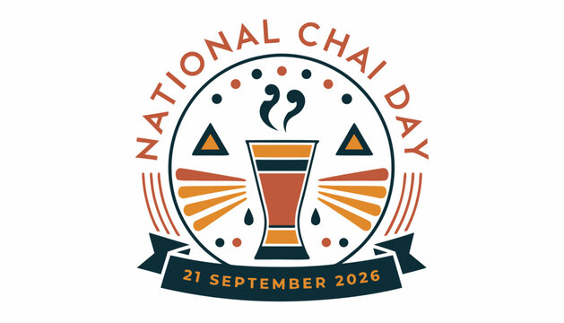National chai day emblem featuring a steaming glass of spiced tea
