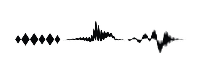 Obraz premium Sound Waveforms and Diamonds: A graphic representation of diverse sound waves and geometric diamond shapes, conveying a sense of data, technology, or audio signal analysis.