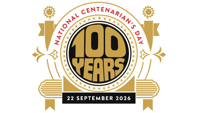Elegant centenarian day emblem featuring bold golden hundred years anniversary typography