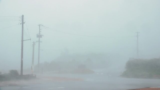 Extreme Hurricane Conditions Sweep Across Coast During Landfall
