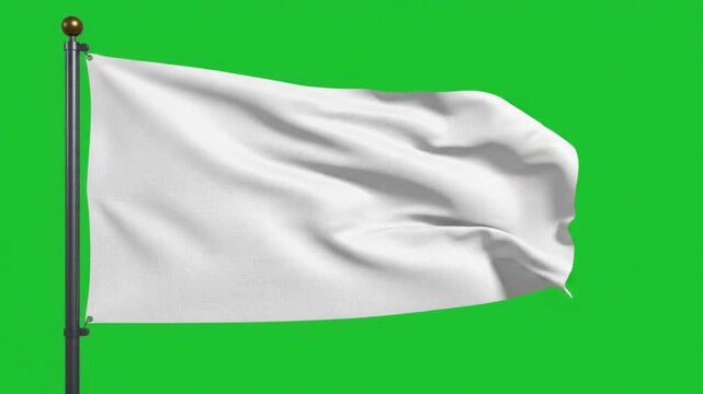 Waving white flag on a green screen mockup