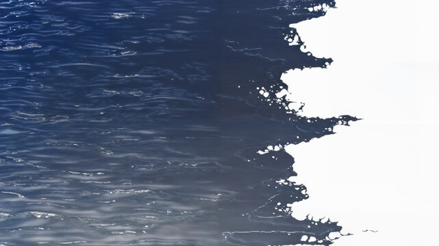 Textured water surface with subtle ripples and highlights in varying shades of deep blue and gray with irregular edges separating it from a white background