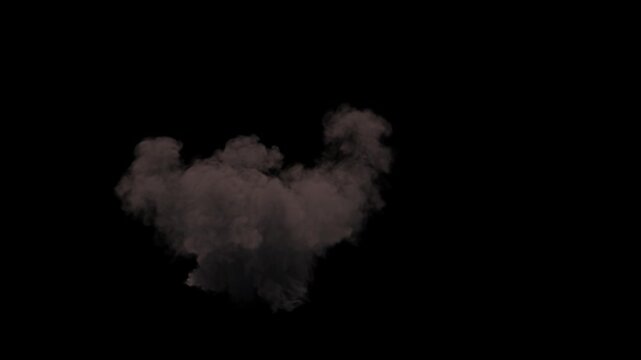 Ground Explosion in Yellow and Orange Bubbly Flames and Dense Grey Smoke with slow dissipation on a black background