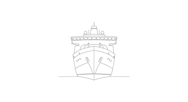 Front View Line Drawing of a Modern Cargo Ship