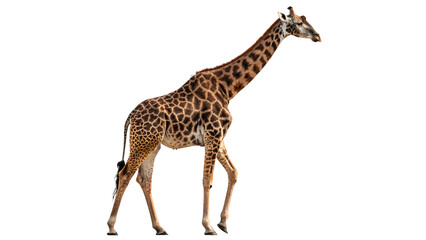 Wild adult african giraffe standing in full body profile isolated on transparent background. © Samuel Sutton