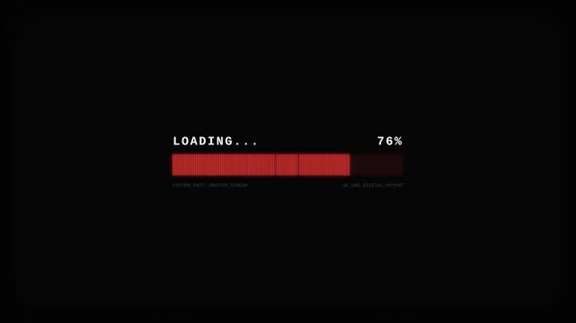 Dark futuristic interface with a red loading bar at 76 percent, concept of system boot and data download, for gaming UI design and tech video transitions.