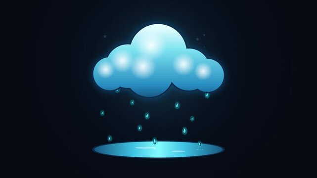 Raindrops falling from glowing blue cloud illustration design