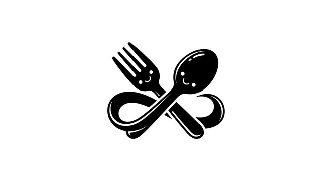 Cute Cartoon Fork and Spoon Crossing Icon