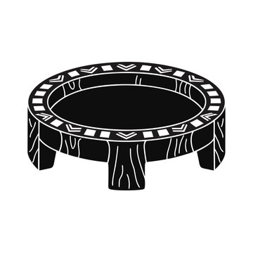 Black trampoline vector icon, round jumping fitness equipment silhouette, mini rebounder for home workout and sports training