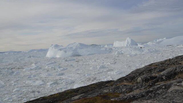 Panning Right to Left Across Ilulissat Icefjord in Greenland