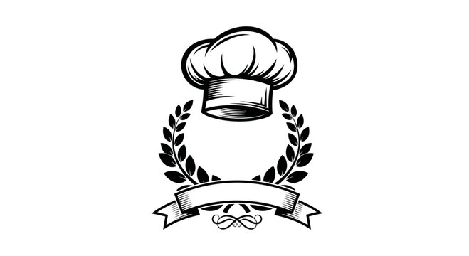 Chef Hat Logo with Laurel Wreath and Ribbon Banner