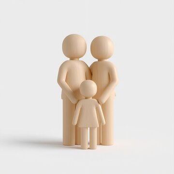 3D minimalist wooden family block figures isolated