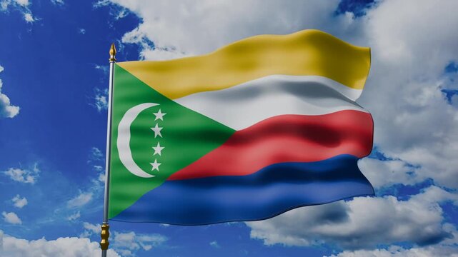 Comoros Flag Waving Against Blue Sky