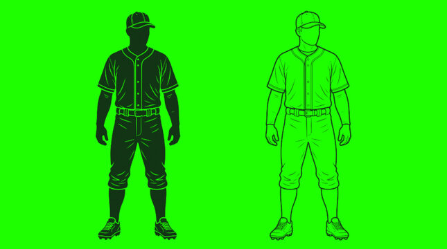Baseball player uniform vector set featuring jersey with cap for sports apparel design and athletic team branding graphic project needs.