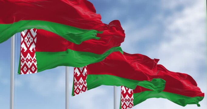 National flags of Belarus waving in the wind
