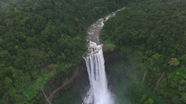 Aerial View of Baba Waterfall Kumbhavade Amboli Sindhudurg Maharashtra India