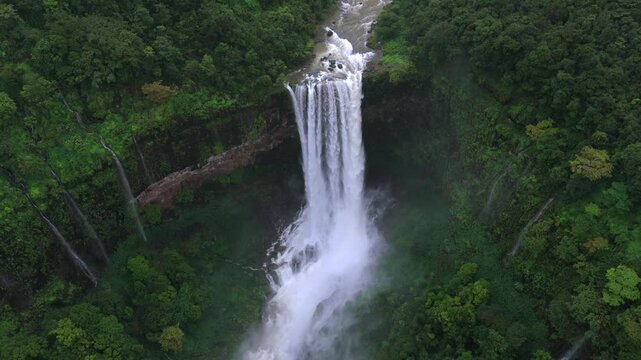 Aerial View of Baba Waterfall Kumbhavade Amboli Sindhudurg Maharashtra India