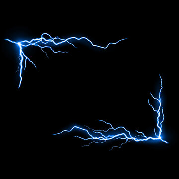 Abstract background featuring a bright blue electric lighting effect with lightning bolts isolated on a deep black background