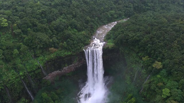 Aerial View of Baba Waterfall Kumbhavade Amboli Sindhudurg Maharashtra India