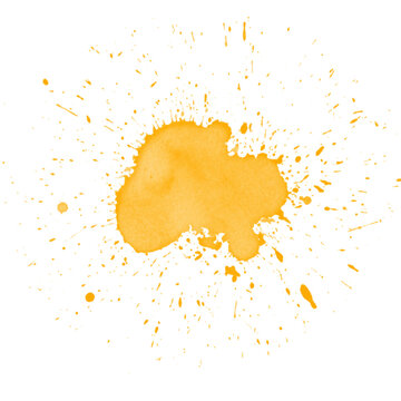 Yellow paint splash with dripping brush  grunge texture 