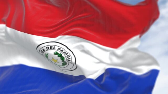 Paraguay national flag waving on a clear day