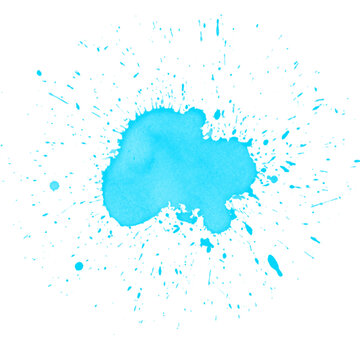 Blue  paint splash with dripping brush  grunge texture 