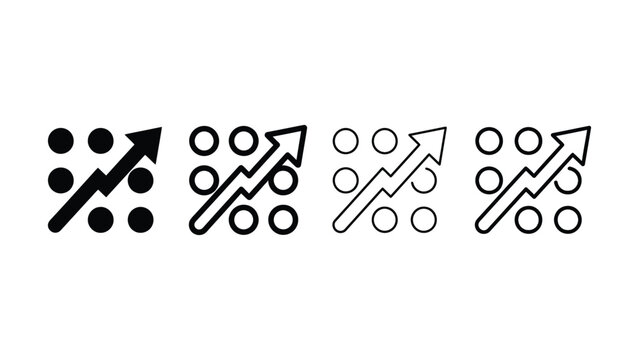 Set of abstract growth icons with arrows and dot matrix patterns