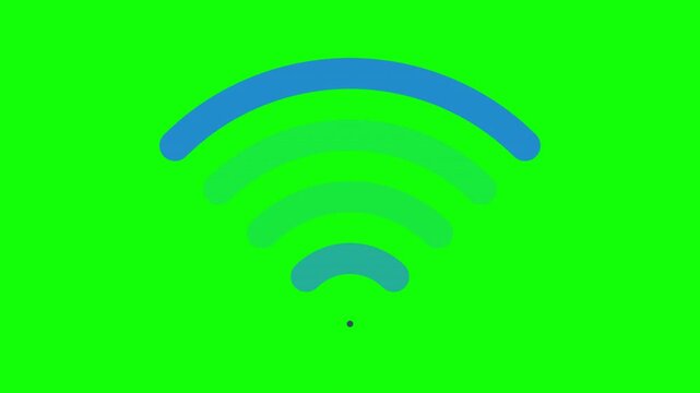 Blue wireless network signal icon isolated on a bright green background.