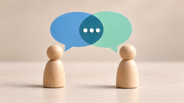Mutual understanding and consensus concept with overlapping speech bubbles finding common ground between figures