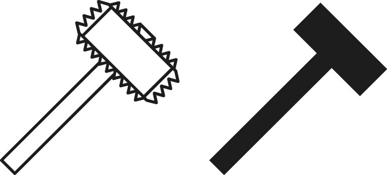 Meat tenderizer and mallet vector icons set for kitchen, cooking, and culinary design projects