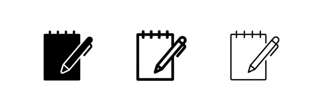 Notebook and Pen Icon Set for Taking Notes, Planning, or To-Do List