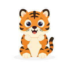 Fototapeta premium Cute cartoon tiger character sitting isolated on white background vector illustration
